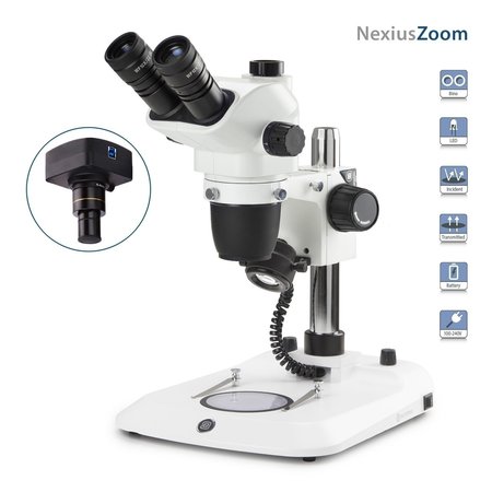 EUROMEX NexiusZoom 6.7X-45X TrinocularStereo Zoom Microscope w/10MP USB 2 Digital Camera on Pillar Stand NZ1903-P-10M
